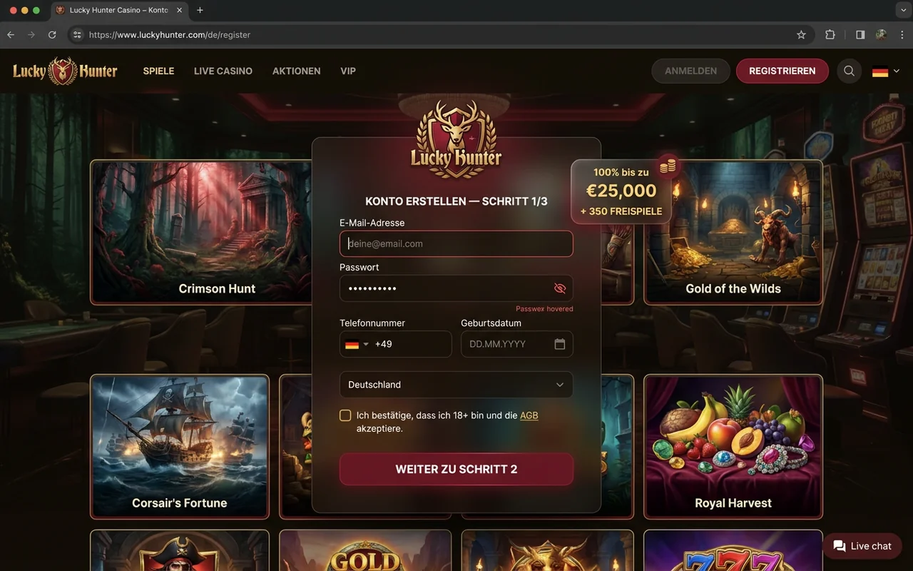 Registrierung in unter 60 Sekunden – Lucky Hunter